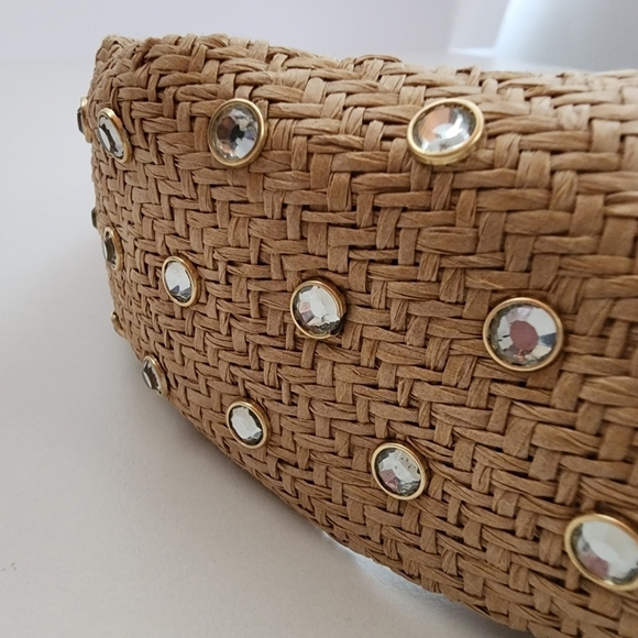 NWT Beige Cream Boho Stone Embellished Straw Twisted Headband - Picture 9 of 10
